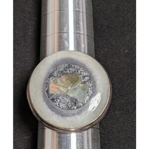 925 Sterling Silver Women's Ring Size 6 Opal Hematite Resin Inlay Statement